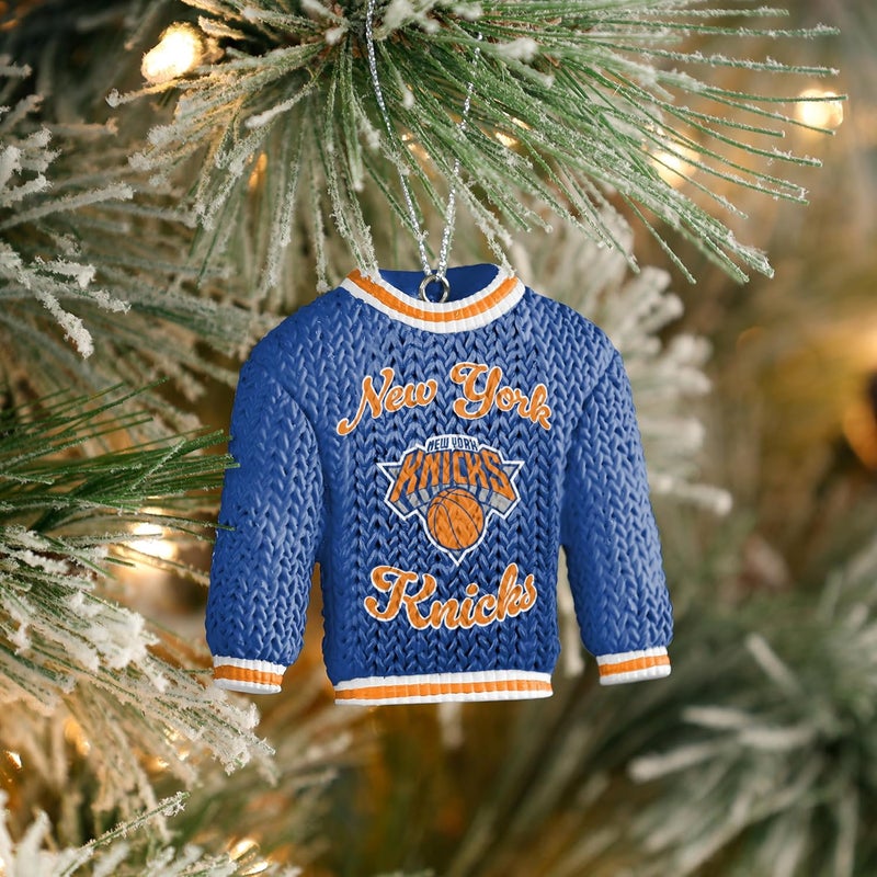 FOCO - NBA Basketball Holiday Sweater Resin Xmas Christmas Tree Hanging Ornament (New York Knicks) - Image 2